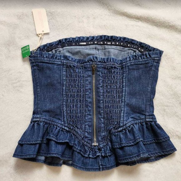 New women's M Gap x LoveShackFancy denim corset top - Picture 6 of 11